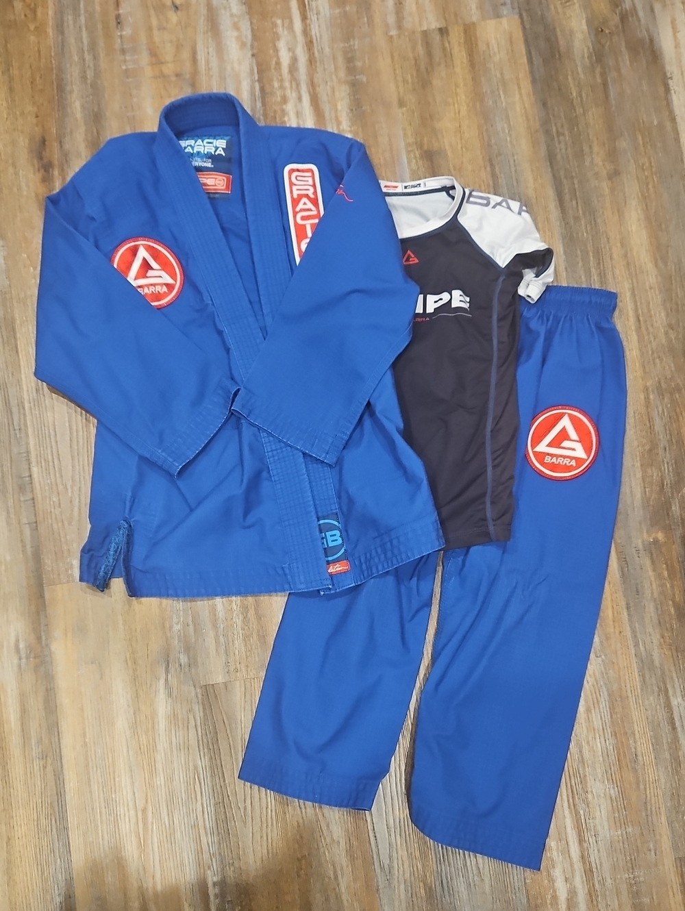 Gracie Barra Blue Gi with Rash Guard and Pants Y4 - Like New